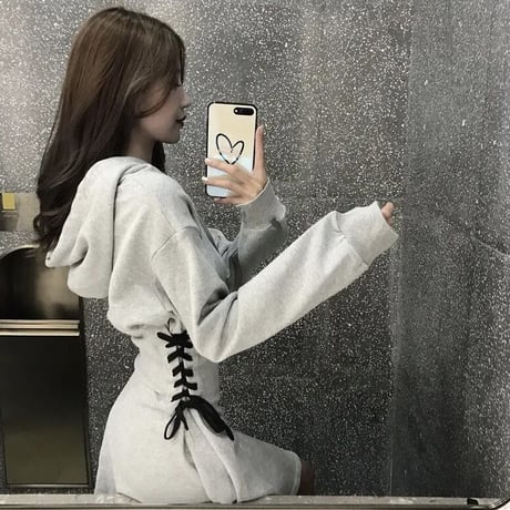 サイドレースアップ フーディワンピース 2色展開