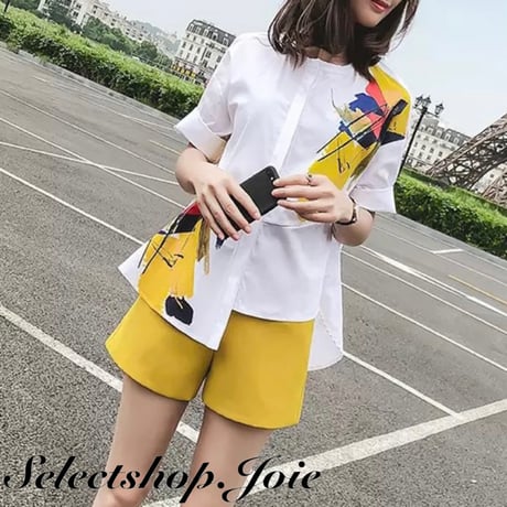 イエローペイントブラウス パンツセット
