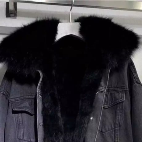 ファーネック ボアウォッシュデニムジャケット 2色展開