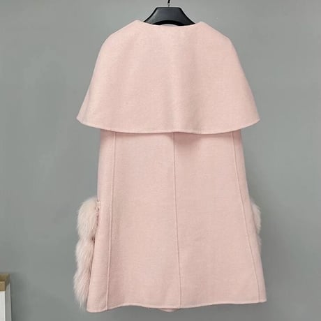 【高品質】フォックスファーポケット カシミヤケープコート 5色展開