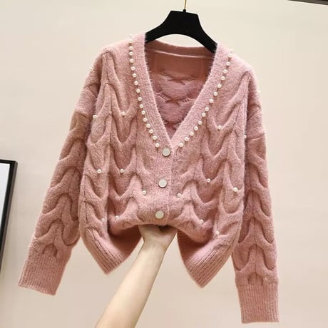 パールモチーフ ニットカーディガン 4色展開