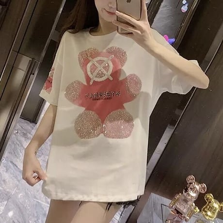 ピンクベアーストーン オーバーTシャツ