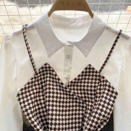 チェックキャミソールドッキング ブラウス 2色展開