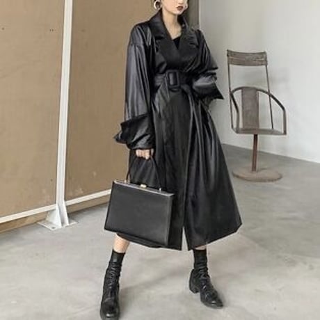 ロングスリーブ レザートレンチコート