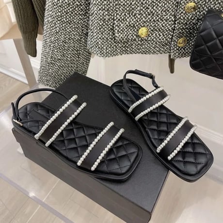 ダブルパールバンド フラットサンダル 2色展開