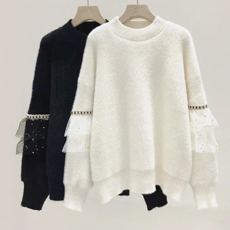 フリルスタースリーブ モヘアニット 2色展開