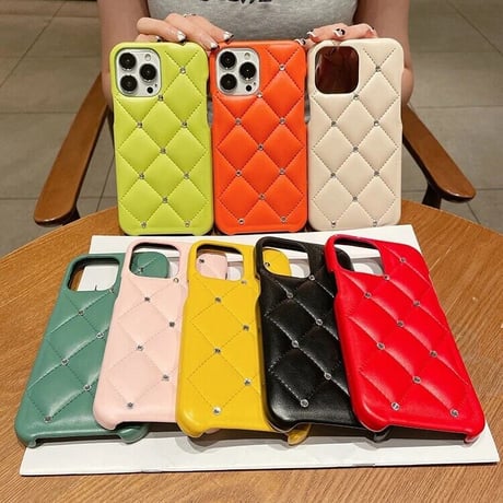 【White 14pro即納】クロスキルティング ストーンiPhoneケース 8色展開