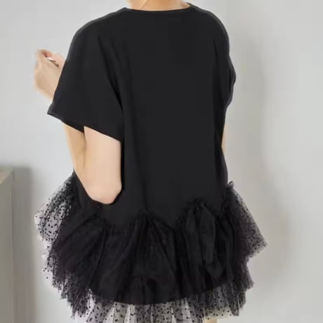 ドットメッシュティアードTシャツ 2色展開