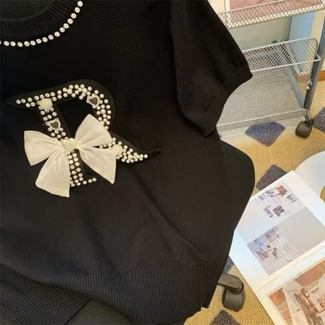 Rビジューパールサマーニット 2色展開