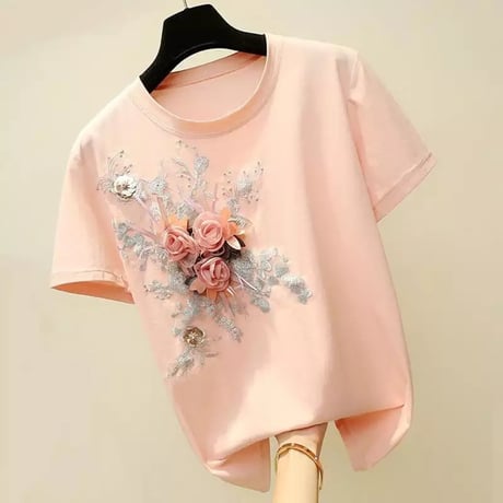 フラワーリボン ステッチTシャツ 3色展開