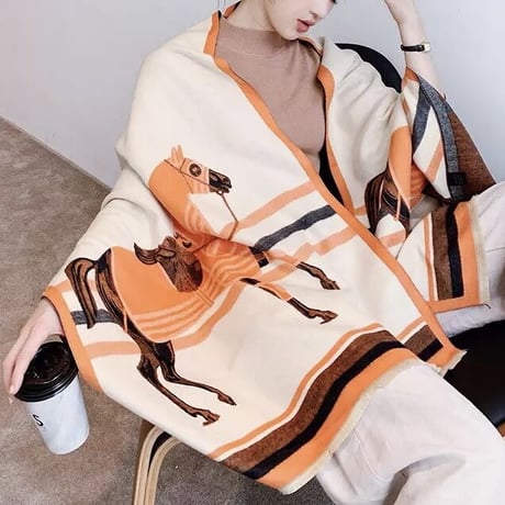 【Orange即納】ホースデザイン カシミヤショール 10色展開