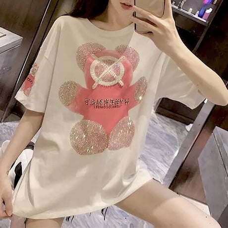 ピンクベアーストーン オーバーTシャツ