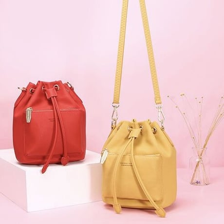 ジッパーポケット バケットショルダーバッグ 5色展開