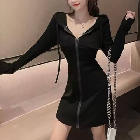 ジッパーフーディミニワンピース 2色展開