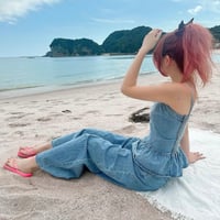 デニムフレアビスチェパンツセット