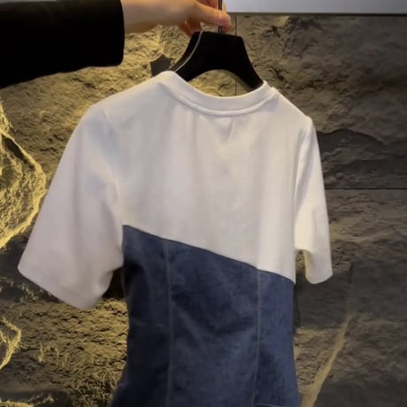 シルバーモチーフ デニムドッキングTシャツ
