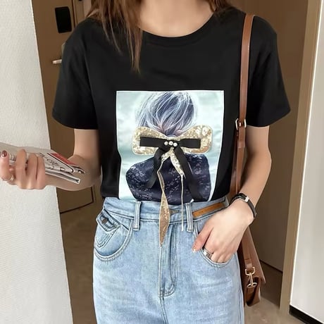 スパンコールリボン フォトTシャツ 2色展開