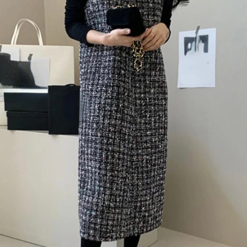 ラメツイード Vネックロングワンピース | Selectshop.Joie