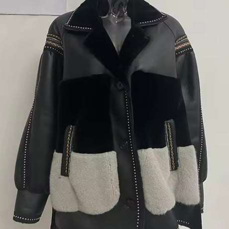 ラムウールスタッズステッチレザージャケット