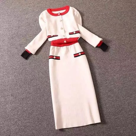 マルチボーダーカーディガン スカートセット 2色展開