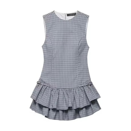 フリルチェックノースリーブワンピース 2色展開