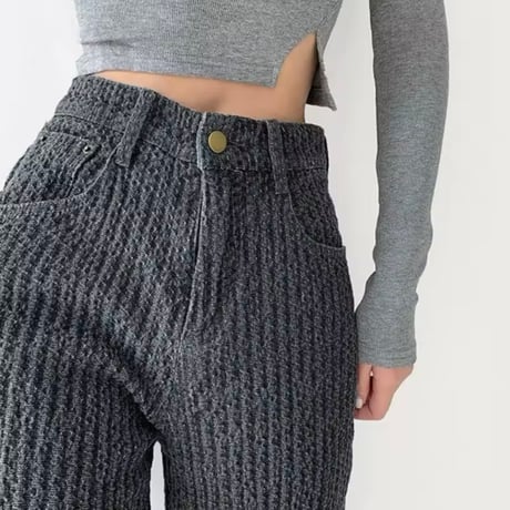 ワッフルハイウエストデニムパンツ 2色展開