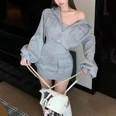 スウェットパーカー チューブトップワンピースセット