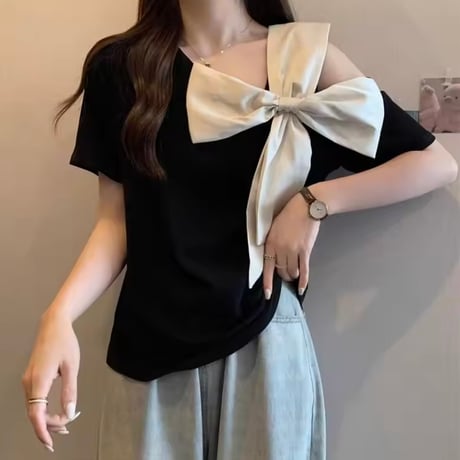 サイドビッグリボンショルダートップス 2色展開