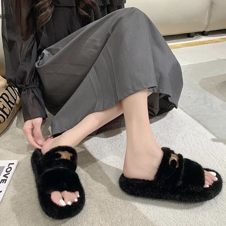 レザーステッチ ファーサンダル 3色展開