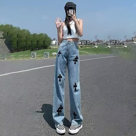 クロス ハイウエストデニムパンツ