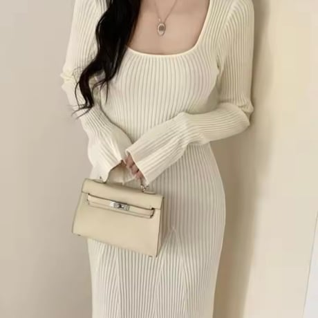 リブニットフィッシュテールワンピース 4色展開