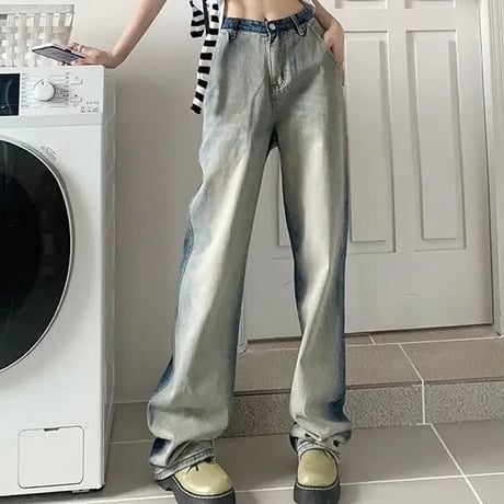 ブルーグラデーション ハイウエストデニムパンツ
