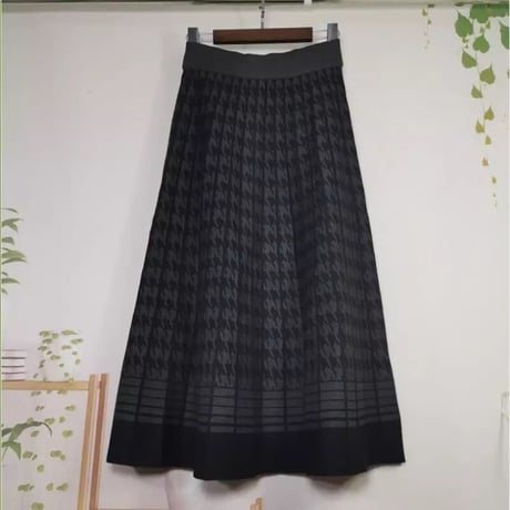 千鳥格子 ニットプリーツスカート 4色展開