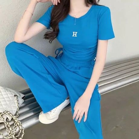 Hロゴ サイドギャザーセットアップ 3色展開