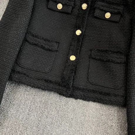 【White Lサイズ即納】カラーフリンジ ツイードジャケット 4色展開