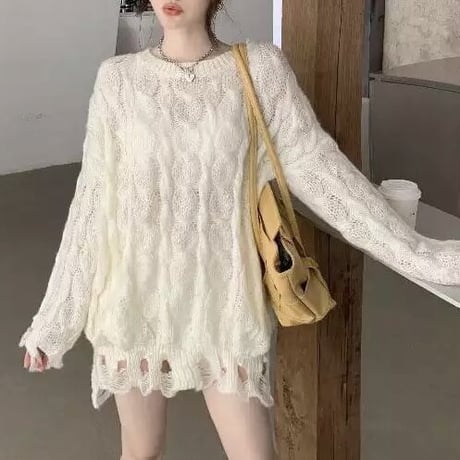クラッシュ ロングケーブルニット 3色展開
