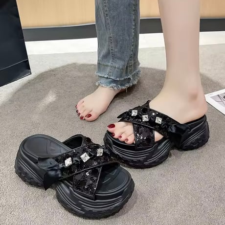 スパンコールクロスバンドサンダル 2色展開