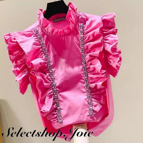 ビジューライン フリルノースリーブブラウス 2色展開
