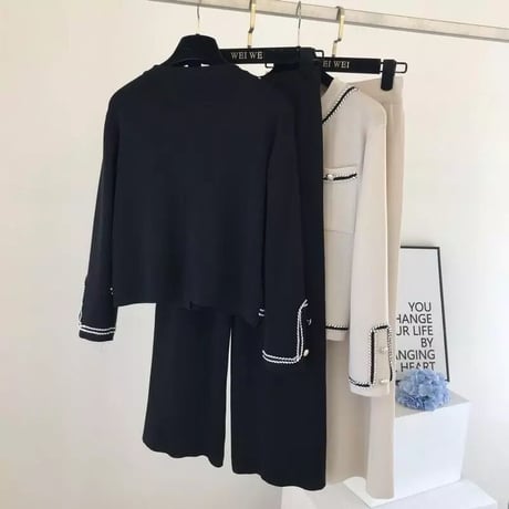 ステッチデザイン ニットセットアップ 2色展開