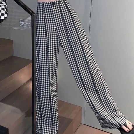 ハイウエストチェック ステッチパンツ