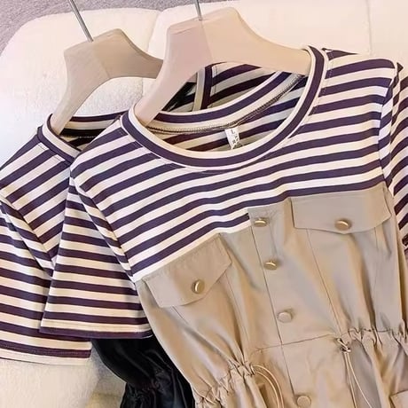 ボーダーカシュクールワンピース 2色展開