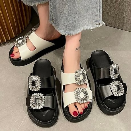 ダブルビジュー フラットサンダル 2色展開
