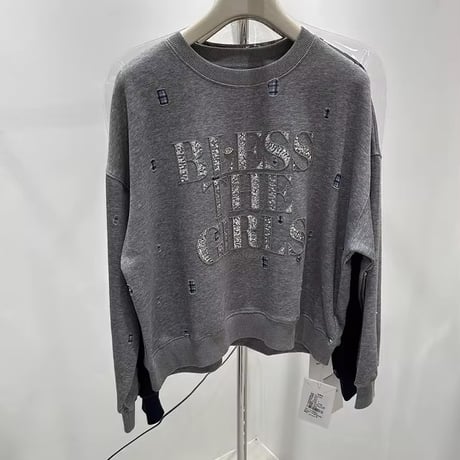 チェックホールビジューロゴトップス 2色展開