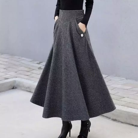 ハイウエストフレア ロングスカート 3色展開