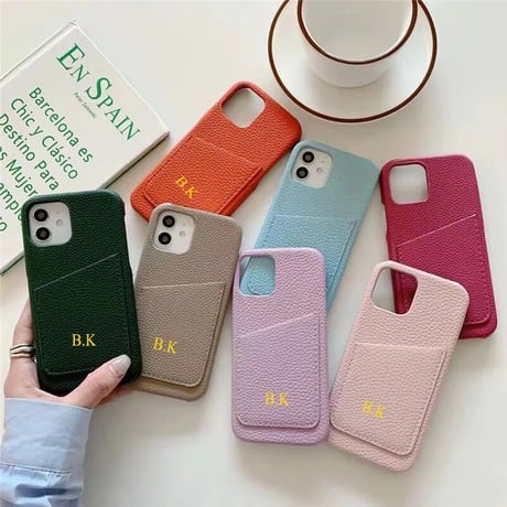 【カスタム】ゴールドイニシャル レザーiPhoneケース 13色展開