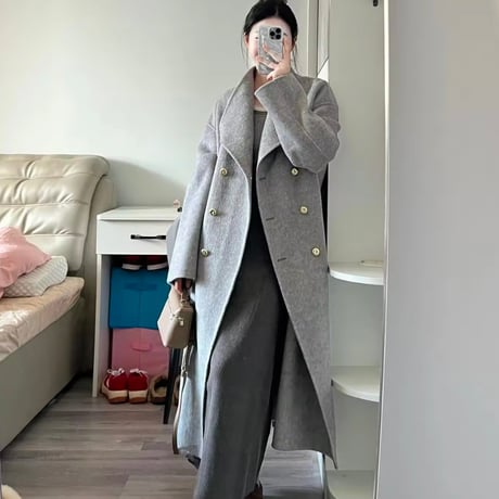 ハイネックウールロングコート