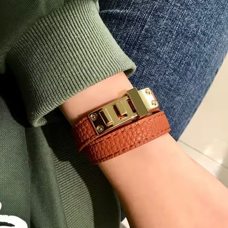 ゴールドバックルレザーブレスレット 8色展開