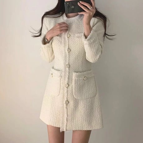 シンプルツイード ミニワンピース 2色展開