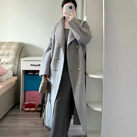 ハイネックウールロングコート