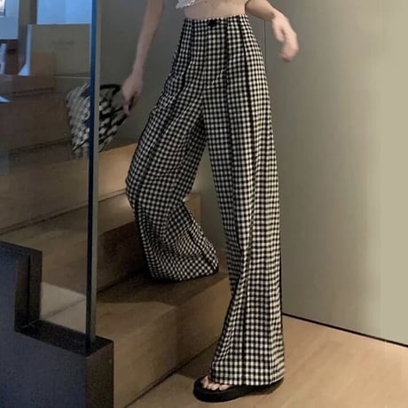 ハイウエストチェック ステッチパンツ